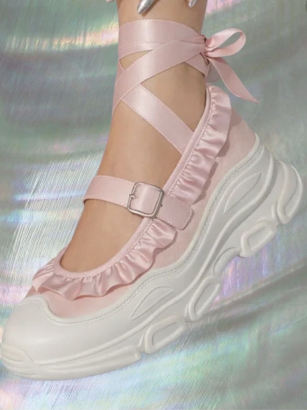 NIB Double Standard Pink Satin Mary Jane Platform Ballet Sneakers Size 37 / US 7 - Picture 9 of 15